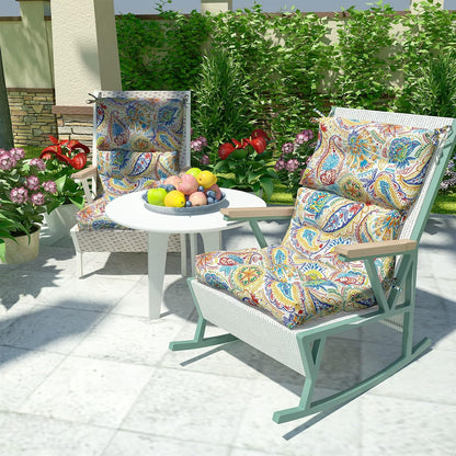 LVTXIII 2 Pack Outdoor/Indoor High Back Chair Cushions, Deep Seat Patio Seat and Back Cushion Set, Stuffed High Rebound Foam Rocking Chair Cushions, 44”x22”x4”, Paisley Chili
