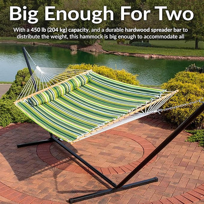 Sunnydaze Quilted Outdoor Hammock with Spreader Bars - Heavy-Duty 450-Pound Capacity Double Hammock for Outside - Melon Stripe