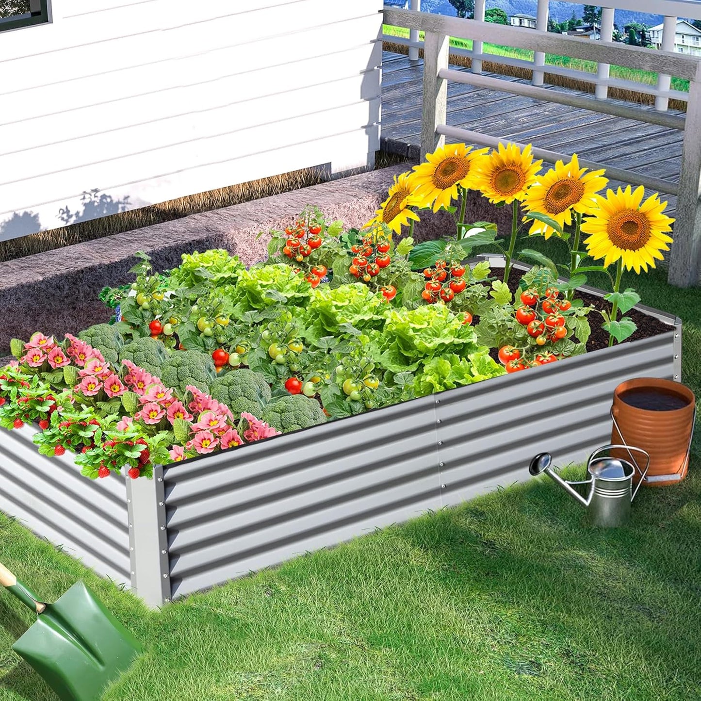 Domi Galvanized Raised Garden Bed, Outdoor Planter Garden Boxes Large Metal Planter Box for Gardening Vegetables Fruits Flowers, Silvery (8x4x1.5ft)
