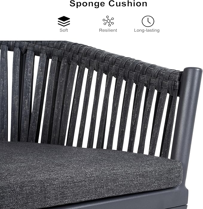 PURPLE LEAF 5 Pieces Outdoor Dining Set with Patio Aluminium Dining Table and Wicker Chairs Modern Furniture Cushions Sets for Backyard Indoor Decor Kitchen Gray