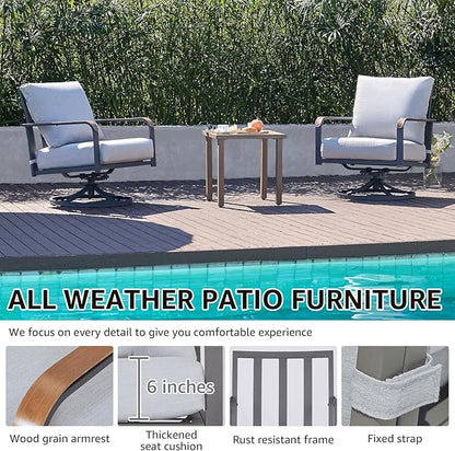 NATURAL EXPRESSIONS Outdoor Bistro Set, 3 Piece Swivel Glider Rocking Chairs Patio Conversation Furniture Set with 2 Rockers, 1 Metal Table and 6" Thick Cushions for Backyard, Porch, Balcony, 350lbs.