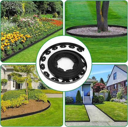 Bonviee 1.5 Inch x 33FT Landscape Edging Border with 50 Anchoring Spikes, No Dig Garden Border Edging Kit, Flexible Garden Edging for Landscaping, Flower Beds, Lawn, Yard, and Paver Pathways