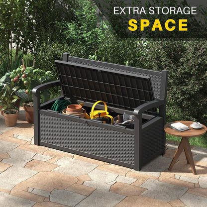 80 Gallon Outdoor Storage Box, Resin Patio Furniture with Armrest, Lockable Deck Box with Waterproof and UV Resistant for Patio Cushions, Garden Tools and Pool Supplies, Black