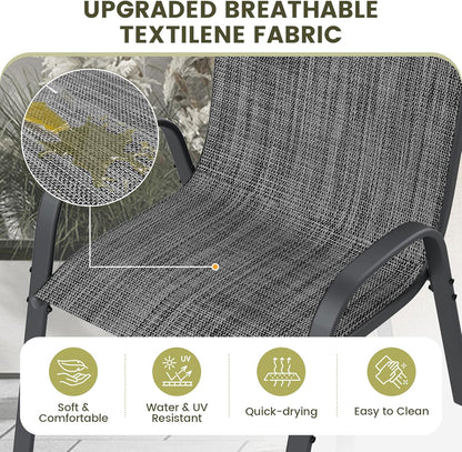 UDPATIO Patio Chairs Set of 2, Stackable Outdoor Dining Chairs with High Back, Breathable Textilene Fabric Outdoor Chair All Weather, 350LBS Capacity for Garden, Backyard (Dark Grey)