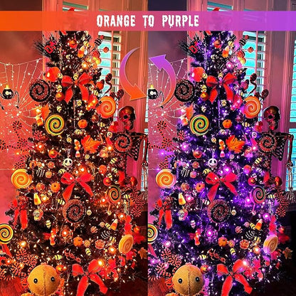 JMEXSUSS Orange and Purple Solar Halloween Lights, 2 Pack 100 Led Color Changing Christmas Lights Outdoor, 33ft 8 Modes Solar String Lights Waterproof for Halloween, Christmas, Tree Decor