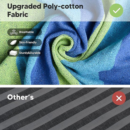 SUNCREAT Portable Tree Hammock, Double Hammocks 2 Person with Outer Bag, Blue Stripe