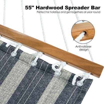 2 Person Hammocks for Outside, Double Quilted Fabric Outdoor Hammock with Spreader Bar, Large Removable Pillow, Storage Pockets, Carabiners, Max 475 lbs Capacity (Slate Grey)
