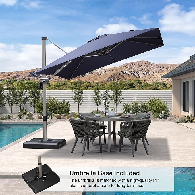 PURPLE LEAF Patio Umbrella with Base Included, 9ft Outdoor Aluminum Cantilever Umbrella with 360° Rotation, Aluminum Large Offset Umbrella for Outdoor Garden Pool, Navy Blue