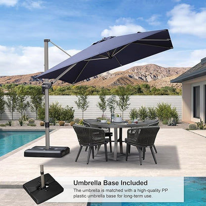 PURPLE LEAF Patio Umbrella with Base Included, 9ft Outdoor Aluminum Cantilever Umbrella with 360° Rotation, Aluminum Large Offset Umbrella for Outdoor Garden Pool, Navy Blue
