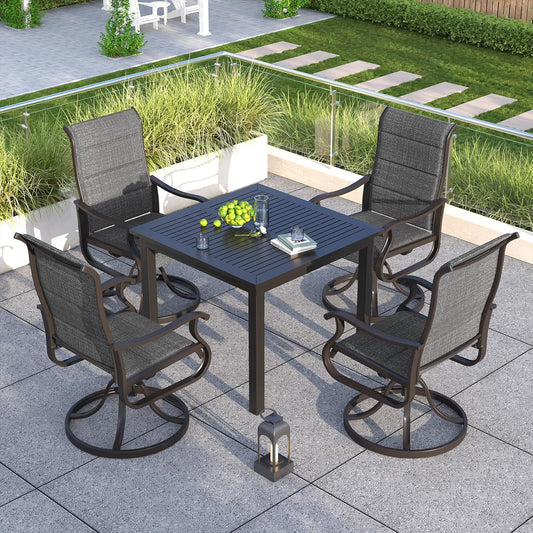 Amopatio Padded Patio Swivel Chairs Set of 4, Outdoor Dining Chairs with Ultra Soft Textilene High Back Seat & Metal Rocker Frame, for Backyard Deck Garden (Dark Gray)
