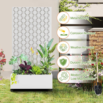 Raised Garden Bed with Trellis and Wheels,73"x35"x16" Metal Raised Garden Bed,White Squared Metal Planter with Climbing Trellis for Vines & Vegetables
