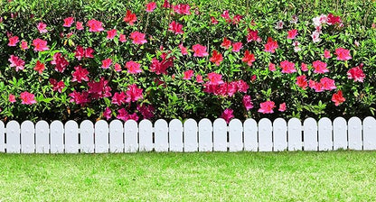 Evelyne Garden Border Edging: Wooden Fence Design - 8pcs White Yard Landscaping Fence Liner Lawn Edge Barrier - 10ft Kit of Decorative Lawn Landscape Panels Elements -Landscaping Edging-GMT-10374-D08