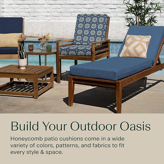 Honeycomb Outdoor Highback, 21 x 42, Medina Medallion Blue Chair Cushion for Patio Furniture
