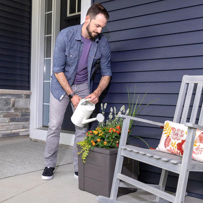 Step2 Lakewood Square Planter Box, Outside All-Season All-Weather Gardening Pot for Patio and Front Porch, Dark Cedar, 2-Pack