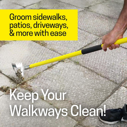 Spear Head Hoe Garden Tool - Long Handle Hoe with 59" Fiberglass Handle, 2 Cushioned Grips, & Stainless Steel Blade with Sharpened Edges & Rake - Multipurpose Garden Hoe for Weeding & More (Yellow)