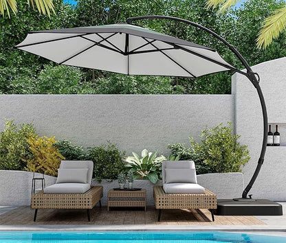 LAUSAINT HOME Outdoor Patio Umbrella with Base, 11 FT Deluxe Curvy Cantilever Umbrella Heavy Duty Offset Hanging Umbrella with 360° Rotation for Market, Pool, Garden, Backyard(Gradient Green)