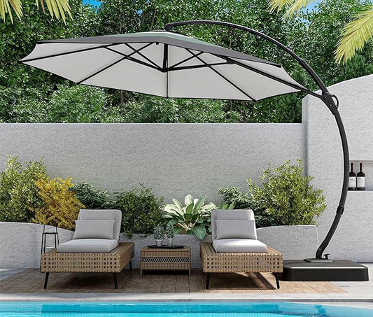 LAUSAINT HOME Outdoor Patio Umbrella with Base, 11 FT Deluxe Curvy Cantilever Umbrella Heavy Duty Offset Hanging Umbrella with 360° Rotation for Market, Pool, Garden, Backyard(Gradient Green)