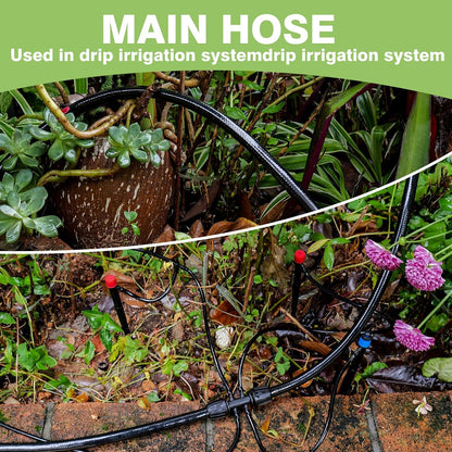 40 FT 1/2 inch Drip Irrigation Irrigation kit Main Line Supply Hose Tube for Garden Irrigation System (Includes 1/2"" Straight Connector, 3-Way Connector, Switch Valve), Black