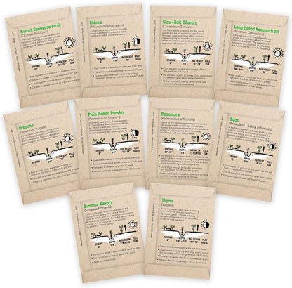 Culinary Herb Seeds Variety Pack: 10 Spice Herbs, Hydroponic Garden Indoors, Heirloom Planting Basil, Parsley, Sage, Thyme, Rosemary, Cilantro, Chives Dill Oregano, Summer Savory by Sustainable Sprout