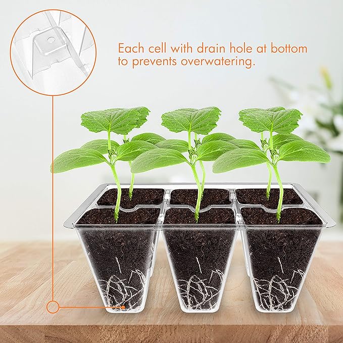 Gardzen 10 Pack Seed Starting Tray, Plant Germination Trays, Seed Starter Kit with Adjustable Humidity Vented Dome, Plant Growing Kit 6.6" x 4.5", Total 120-Cell, Clear