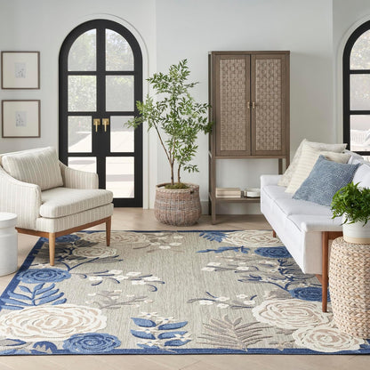 Nourison Home Aloha Indoor/Outdoor Modern Blue/Grey 6' x 9' Area Rug, Easy Cleaning, Non Shedding, Bed Room, Living Room, Dining Room, Kitchen (6x9)