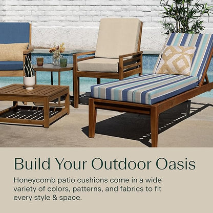 Honeycomb Outdoor Highback, 21 x 42, Stripe Blue & Beige Chair Cushion for Patio Furniture