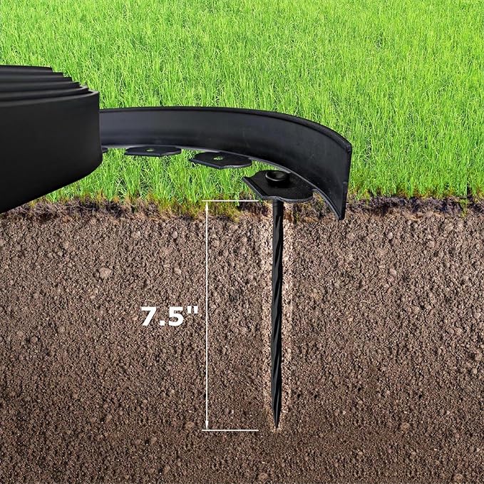 Landscape Edging 20ft Length No Digging Garden Edging Kit Include 18 Spikes, Premium Yard Edging Fence with One Spike per Feet, Black