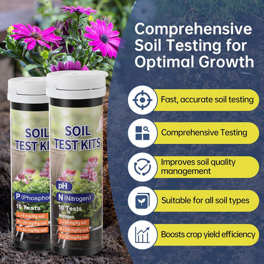 AAwipes Soil Test Kit 4-in-1 for pH, Nitrogen, Phosphorus & Potassium - 40 Soil Testing Kits Upgraded Accurate Nutrient Tester for Garden, Yard, Lawn & Plant Care with Sampling Accessories (J04-40)