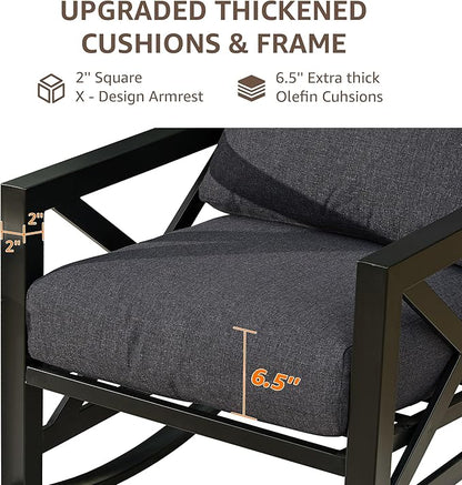 NATURAL EXPRESSIONS Patio Rocking Bistro Set, 3 Piece Outdoor Conversation Furniture Set with 2 Rockers and 1 Metal Coffee Table with Thick Cushions,2 Pack Patio Chair Covers Included
