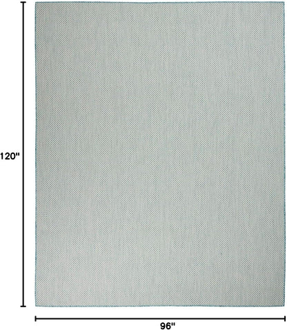 Nourison Courtyard Indoor/Outdoor Ivory Aqua 8' x 10' Area Rug, Geometric, Easy Cleaning, Non Shedding, Bed Room, Living Room, Dining Room, Deck, Patio, Backyard (8x10)