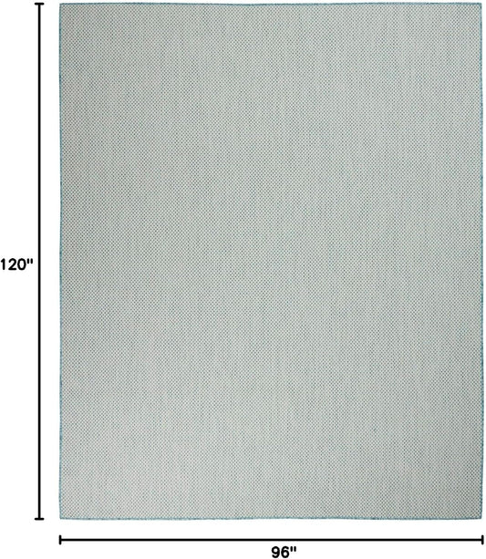 Nourison Courtyard Indoor/Outdoor Ivory Aqua 8' x 10' Area Rug, Geometric, Easy Cleaning, Non Shedding, Bed Room, Living Room, Dining Room, Deck, Patio, Backyard (8x10)