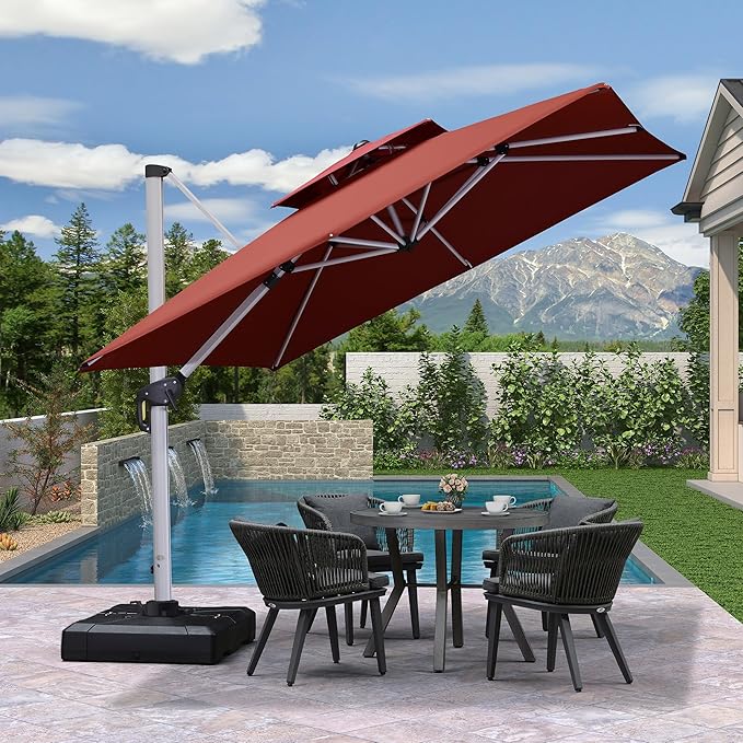 PURPLE LEAF 9ft Patio Umbrella Outdoor Square Umbrella Large Cantilever Umbrella Windproof Offset Heavy Duty Sun for Garden Deck Pool Patio, Brick Red