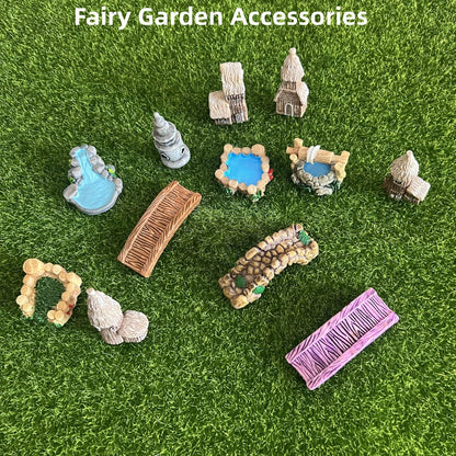 LONCESS Fairy Garden Accessories Miniature Tree House Bridge Mini Lighthouse Water Well Bridge Figurines Pond Lawn Ornament Figurines for DIY Craft Garden Decor,12 Peices
