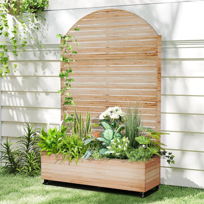 Raised Garden Bed with Arched Trellis and Wheels,73"x47"x16" Metal Raised Garden Bed,Acacia Finish Metal Planter with Climbing Trellis for Vines & Vegetables