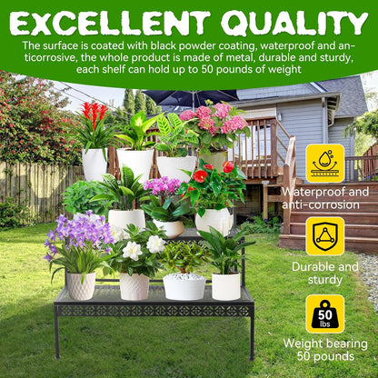 3 Tier Metal Plant Stand, Ladder Flower Pot Holder Plant Stands, Tiered Plant Stand Outdoor Storage Organizer Rack for Home Garden Patio Balcony