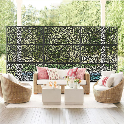 Metal Privacy Screen Outdoor 72" H×47" W,Freestanding Decorative Privacy Screen for Balcony Yard&Garden,Privacy Fence-Black&Net