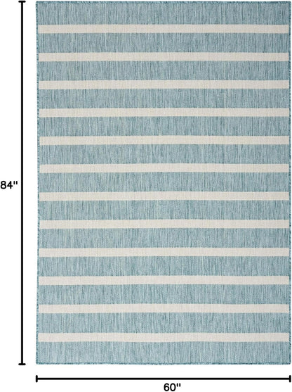Nourison Home Positano Indoor/Outdoor Aqua Ivory 5' x 7' Area Rug, Easy Cleaning, Non Shedding, Bed Room, Living Room, Dining Room, Deck, Backyard, Patio (5x7)