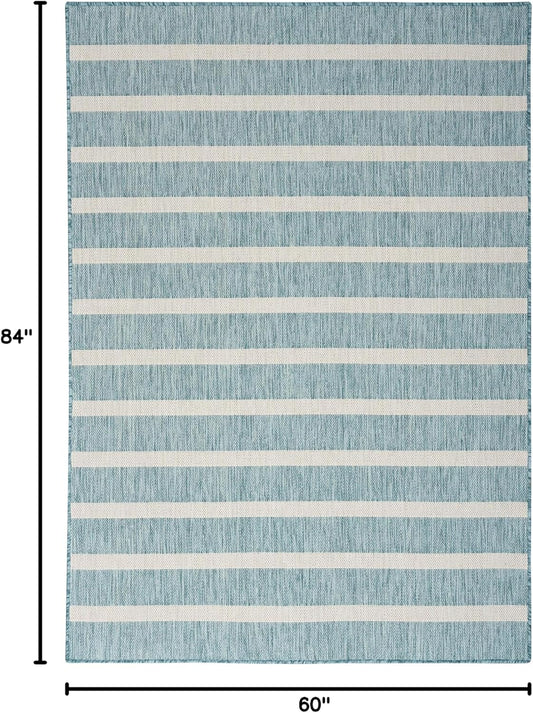 Nourison Home Positano Indoor/Outdoor Aqua Ivory 5' x 7' Area Rug, Easy Cleaning, Non Shedding, Bed Room, Living Room, Dining Room, Deck, Backyard, Patio (5x7)