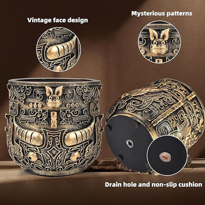 Tribal Vintage Face Planter,Lightweight Unique Plant Pots with Drainage,Eclectic Small Succulent Flower Planters Pots for Outdoor&Indoor Plants,Funny Garden Pot for Room Decor(5.5in)