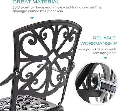 NUU GARDEN Bistro Set 3 Piece Outdoor All Weather Cast Aluminum Patio Bistro Set Patio Table and Chairs Set of 2 with Umbrella Hole for Backyard, Balcony, Front Porch, Lawn, Pool, Bronzer