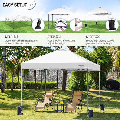 Yaheetech 10x10 Pop-up Canopy Tent w/ 2 Integrated Wheels for Mobility, Waterpoof & Heavy Duty, Instant Sun Shelter with Carry Bag, Weight Bags for Outdoor Camping Beach Patio Parties, White
