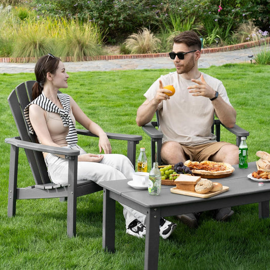 Stackable Adirondack Chair Set of 2, HDPE Outdoor Patio Chair - Durable and Space Saving, Suitable for Porches, Lawns or Garden, Grey