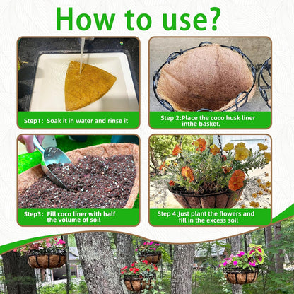 6 Pcs of 12-Inch Hanging Basket Coco Liners Replacement - Natural Round Coconut Fiber Planter Basket Liners for Hanging Basket Flowers