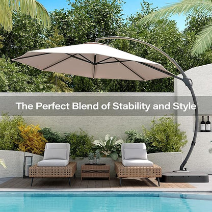 LAUSAINT HOME Outdoor Patio Umbrella with Base included, 10 FT Deluxe Curvy Cantilever Umbrella Offset Hanging umbrella with 360° Rotation for Market, Pool, Garden, Backyard, Deck (Beige, 10 FT)