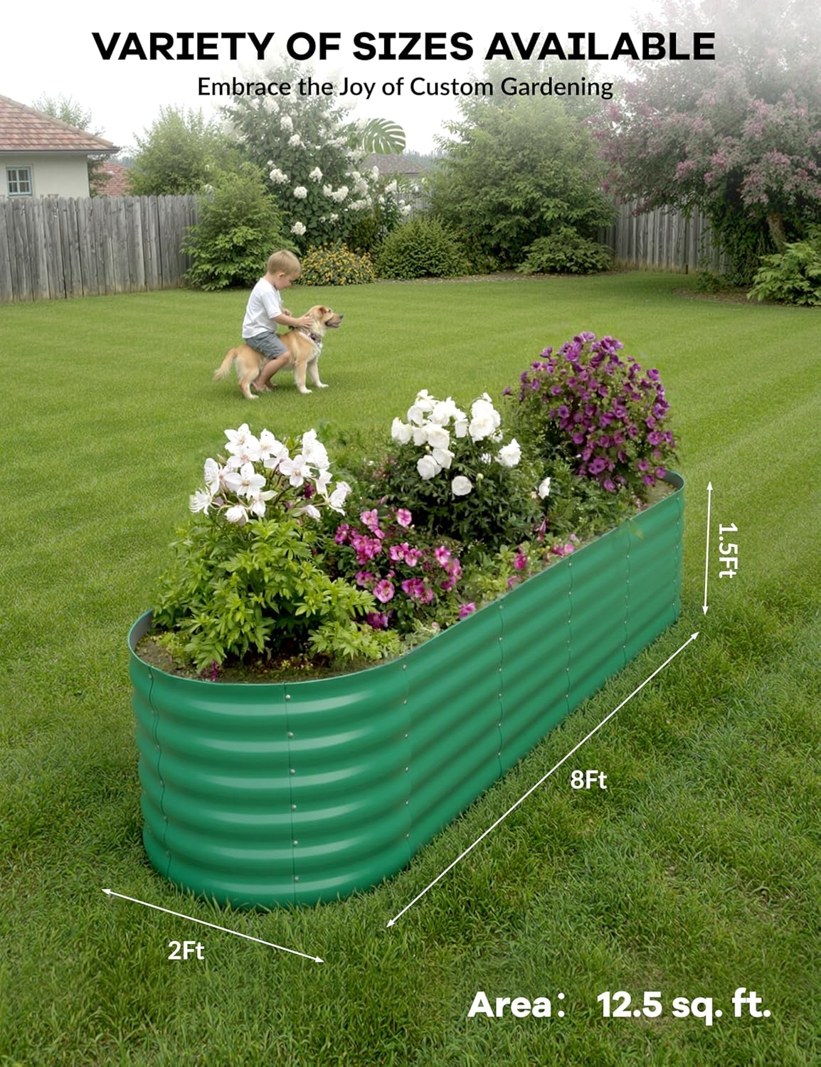 2 Pcs Raised Garden Beds Outdoor 8x2x1.5 ft - Galvanized Steel Planter Box for Vegetables, Flowers, Rust-Resistant Garden Box, Easy Assembly Raised Beds, Durable Planters for Outdoor Plants, Green