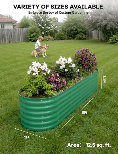 2 Pcs Raised Garden Beds Outdoor 8x2x1.5 ft - Galvanized Steel Planter Box for Vegetables, Flowers, Rust-Resistant Garden Box, Easy Assembly Raised Beds, Durable Planters for Outdoor Plants, Green