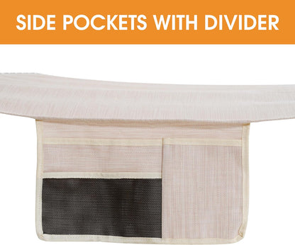 Lazy Daze Hammocks 11 FT Double Outside Hammock Quick Dry Olefin Fabric Hammock with Spreader Bar & Side Pocket for Outdoor Poolside Backyard 450 lbs Capacity, Beige