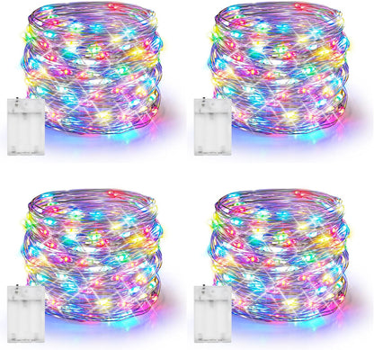 Dazzle Bright Fairy Lights Battery Operated, 4 Pack Total 80FT 240LED Silver Wire Waterproof String Lights, Christmas Decorations for Indoor Outdoor Bedroom Yard Decor, Multi-Colored