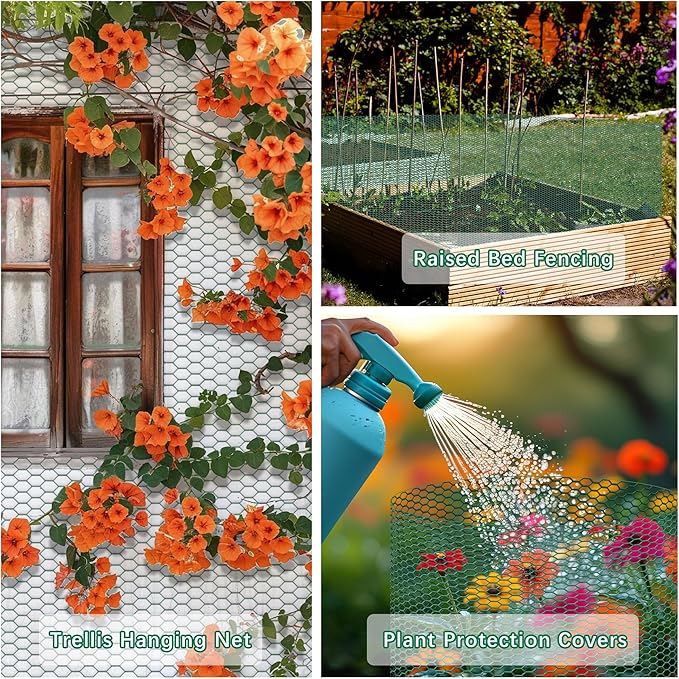 32.8FT x16Inch Plant Protectors from Animals - Wire Plant Protector Cages for Outdoor Plants, Free-Cut Metal Mesh Plant Covers Guards Fence, Chicken Wire Cloche with Ground Stakes,Zip Ties