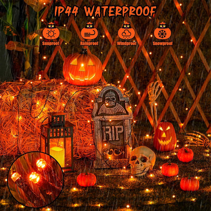 JMEXSUSS 2 Pack Halloween Solar Lights Outdoor, Total 400 LED 151FT Orange Solar Lights Outdoor Waterproof, 8 Modes Christmas String Light for Outside Tree Patio Yard Garden Halloween Decorations